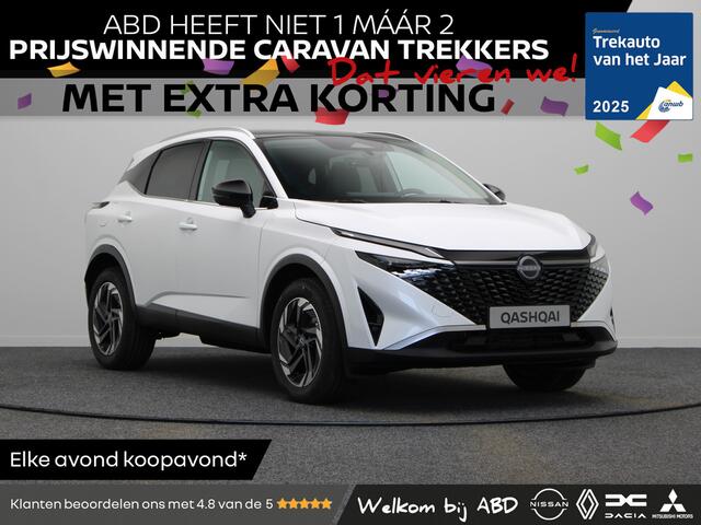 Nissan QASHQAI N-Connecta + Panoramisch glazen dak + Cold Pack Mild-Hybrid 158 Xtronic | 12.3" TFT digitale cockpit | Audiosysteem met DAB, Apple Carplay & Android Auto, USB-aansluiting, stuurwielbediening en 6 luidsprekers | Blind Spot Warning & Intervention (BSW + BSI