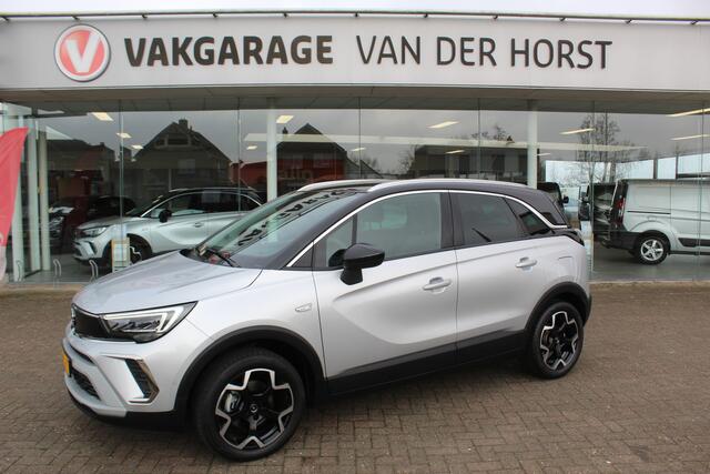 Opel Crossland 1.2-110pk Turbo 'Elegance'. Mooie en luxe hoogzitter met weinig km's ! Volautm. airco dual, cruise control, camera, comfortstoelen, metallic lak, LM wielen, navigatie, telefoonvoorb., lane- en side assist, parkeersensoren v+a, LED verlichting etc.