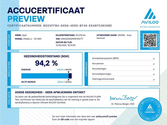 Opel MOKKA Mokka-e Elegance 50-kWh 7.4kw bl. SOH 94.2%!! - ORIGINEEL NEDERLANDSE AUTO - LEDERPAKKET - PARKEERSENSOREN ACHTER - ACHTERUITRIJ CAMERA - 360 GRADEN CAMERA - STOELVERWARMING - 3 FASE LADEN - LEDEREN BEKLEDING