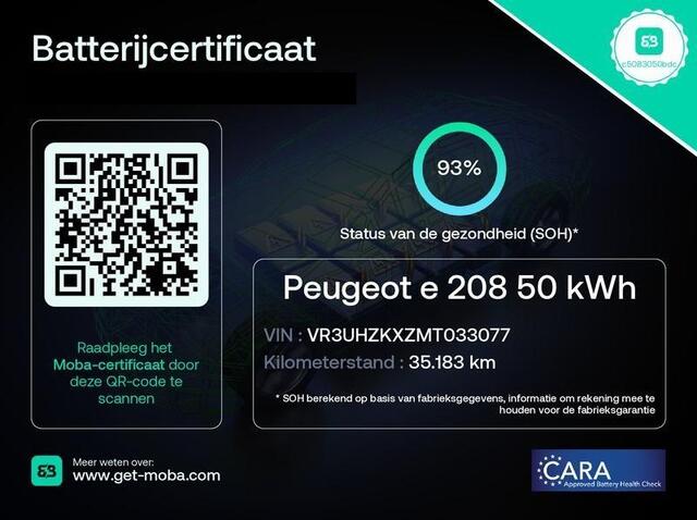 Peugeot e-208 EV ALLURE PACK 50 KWh ACCU= 93% +SNELLADEN GARANTIE TOT 2031** 3 FASE LADEN . Als nieuw!
