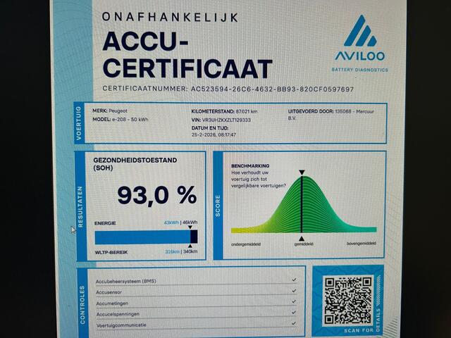Peugeot e-208 EV GT 50 kWh | Snelladen | SOH 93% | Pano | Sfeer | Virtual | Clima | Adap. Cruise | Camera | Carplay