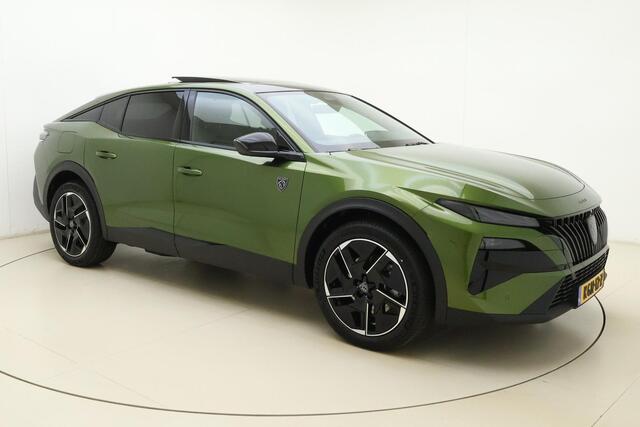 Peugeot e-408 GT Exclusive 58 kWh | 360 graden camera | Cruise control | Climate control | Keyless entry | Lane keeping-systeem | Vermoeidheidsassisten | Hill hold | Dodehoekdetectie | Panorama schuifdak | Flippers | Stoelverwarming | Stoelmassage