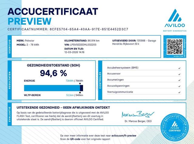 Polestar 2 Long Range Dual Motor Launch Edition 78kWh | SOH: 94,6% | 20"LM | H&K | Adaptive CC | 360Cam |