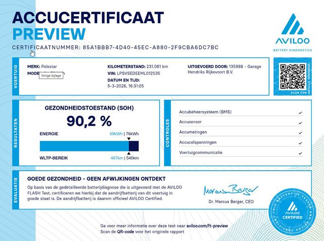 Polestar 2 Long Range Dual Motor Launch Edition 78kWh | SOH: 90,2% | Panorama | Adaptive CC | Full LED |