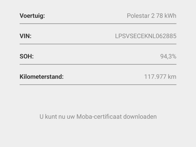 Polestar 2 SOH 94% Standard Range Single Motor 63kWh 1e Eigenaar BTW