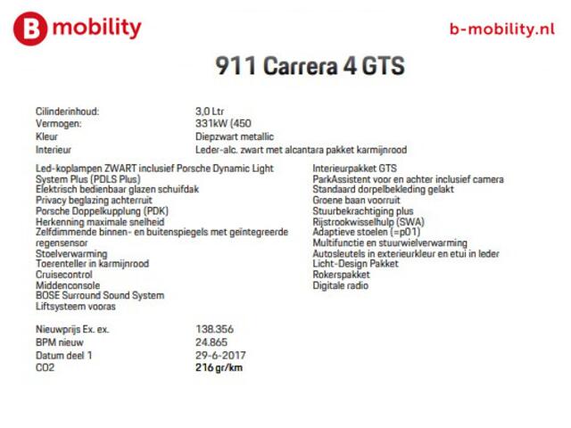 Porsche 911 3.0 Carrera 4 GTS Org. NL Dealer Auto Sport Chrono | Nose Lift | PDLS Plus | Adaptieve Voorstoelen | Park Assist Achteruitrijcamera | Stuur/stoel Verwarming | DAB