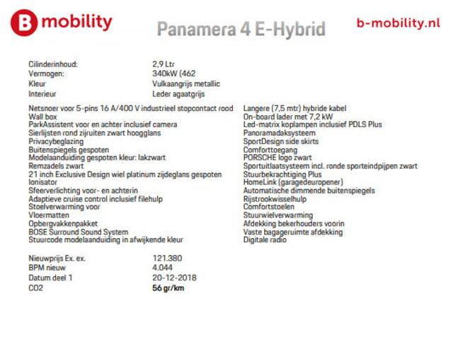 Porsche PANAMERA 2.9 4 E-Hybrid Panoramadak Sport Chrono Bose Adaptive Cruise Control | DAB | Elektrische Stoelen | Achteruitrijcamera | NL Auto!