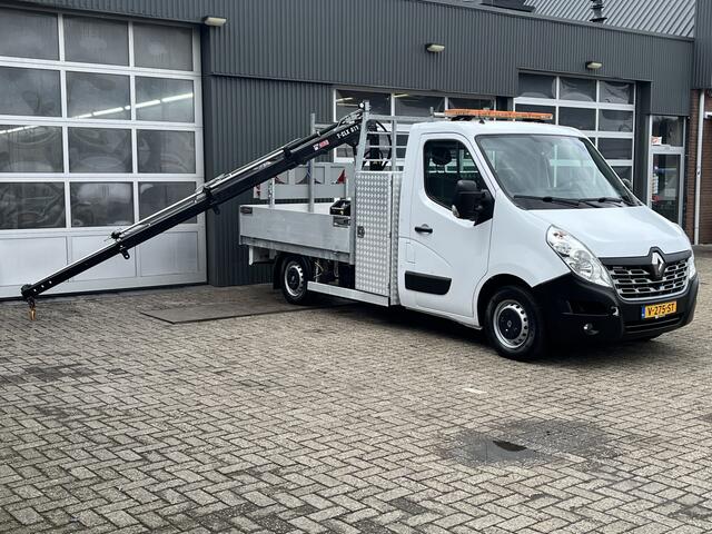 Renault MASTER T35 2.3 dCi L2 Energy Hiab Laadkraan T-CLX 013 Trekhaak 2500 kg Airco 2-Persoons Open laadbak Pick-up Euro 6 Verkeersbord Actiebord Pijlenbord Bakwagen P-up 1e eigenaar ex gemeente Hydraulische kraan