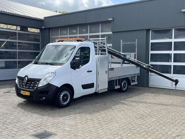 Renault MASTER T35 2.3 dCi Hiab Laadkraan T-CLX 013 Trekhaak 2500 kg Airco Cruise controle 2-Persoons Open laadbak Pick-up Euro 6 Verkeersbord Actiebord Pijlenbord Bakwagen P-up