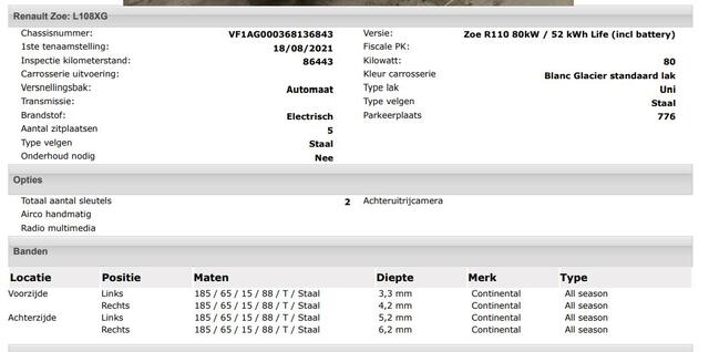 Renault ZOE R110 Life 52 kWh 5Drs. / Pdc+Camera / airco / Radio multimedia / Incl. Battery /