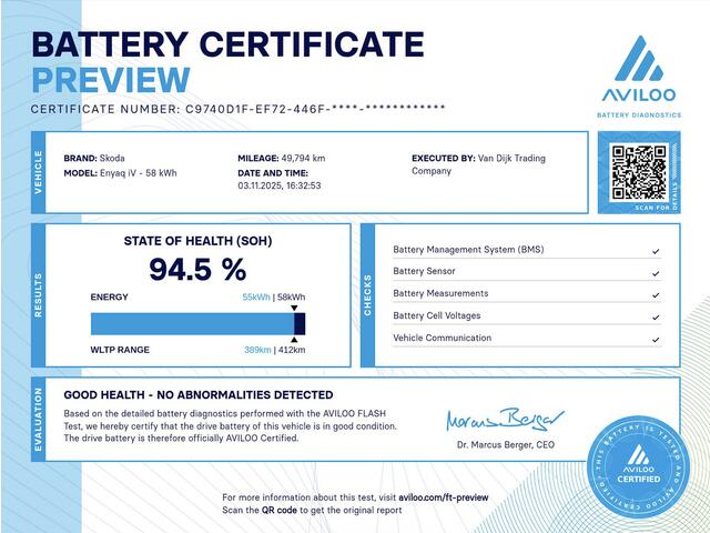 Skoda Enyaq iV 60 ?SOH 94.5% ?Elektrisch A.Klep ?Matrix LED ?Full LED ?Sfeerverlichting ?Navigatie ?Camera ?Lichtmetaal 19" ?Parkeersensoren