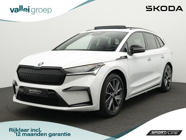 Skoda Enyaq iV 80 204 pk Sportline | Panoramadak | Trekhaak | Snelladen tot 125kW | Geheugenstoel | Matrix LED | Leder/alcantara | Achteruitrijcamera | Stuur-/stoelverwarming