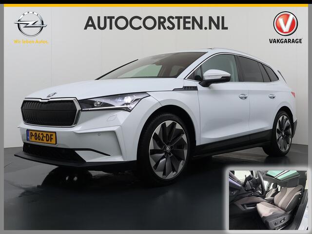 Skoda Enyaq iV 80 First Edition HighLuxus Soh92% Pano-Dak Elektr.Trekhaak *BOMVOL ¤ 63.000 nieuw!* 21"lm Full-Led 360-Camera Adaptive-Cruise Navi Apple Carplay Android PDC-a+v Akoustiche-Ramen Keyless HUD Elektr.Stoel+Geheugen(+stuur)+Bank-Verwarmd Trekhaak First Editi 