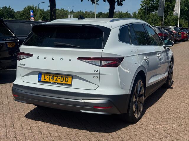Skoda Enyaq iV 80 First Edition / SoH 91,4% / Trekhaak / Camera / Leder / CarPlay / Keyless / 21'' / Warmtepomp / Stuur+Stoelverwarming / Dodehoek / DAB / ACC