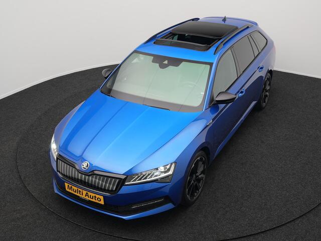 Skoda SUPERB Combi 1.4 TSI iV Sportline Business Plug In Hybrid 218pk PHEV | Panodak | Trekhaak af Fabriek | Alcantara Sportstoelen Memory | Adaptive Cruise | Crystal LED | Sfeerverlichting | Virtual | Navigatie | Apple Carplay | Stoelverwarming | DAB |