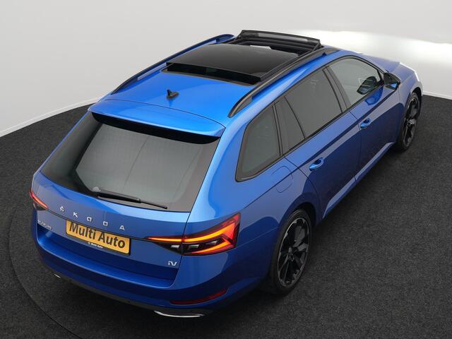 Skoda SUPERB Combi 1.4 TSI iV Sportline Business Plug In Hybrid 218pk PHEV | Panodak | Trekhaak af Fabriek | Alcantara Sportstoelen Memory | Adaptive Cruise | Crystal LED | Sfeerverlichting | Virtual | Navigatie | Apple Carplay | Stoelverwarming | DAB |
