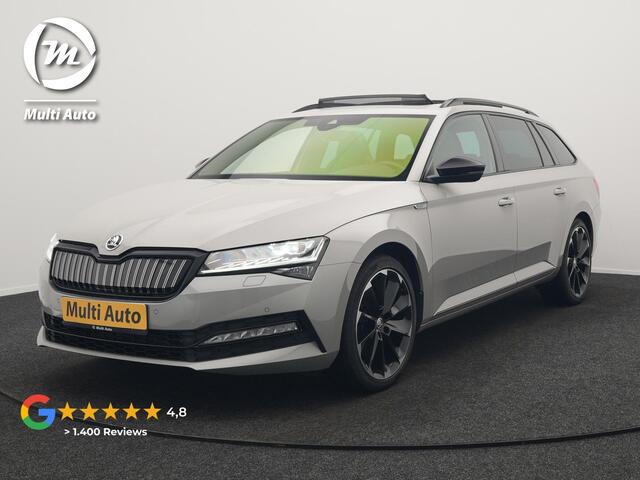 Skoda SUPERB Combi 1.4 TSI iV Sportline Plug In Hybrid 218pk Dealer O.H PHEV | Panodak | Crystal LED | Adaptive Cruise | Alcantara Sportstoelen Memory & Verwarmd | Camera | Apple Carplay | Sfeerverlichting | Navigatie | Virtual | DAB | 19" L.M |