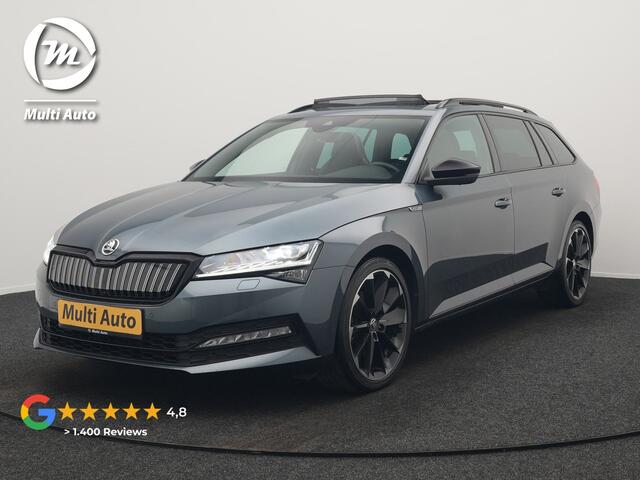 Skoda SUPERB Combi 1.4 TSI iV Sportline Business Plug In Hybrid 218pk Dealer O.H. PHEV | Trekhaak Af Fabriek | Panodak | Adaptive Cruise | 360 Camera | Alcantara Sportstoelen Memory & Verwarmd | Apple Carplay | Keyless | Blis | Virtual | Navigatie | DAB |