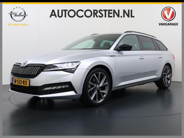Skoda SUPERB Combi T218PK iV PHEV AUT-6 Sportline BS Elektr.+Geheugen-Sport-Stoelen+Verwarmd Trekhaak Virtual Cockpit Matrix Led Navi Ecc Adap.Cruise Camera Apple Carplay Auto Pdc 1.4t- Plug-in-hybride Achterbank+Stuurverwarming Led Elek.Achterklep Lmv 19" Keyless Dod