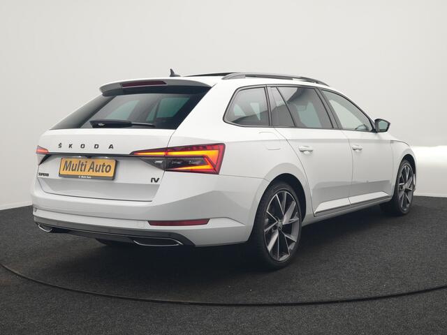 Skoda SUPERB Combi 1.4 TSI iV Sportline Business PHEV 218pk Dealer O.H. | Panodak | Adaptive Cruise | Camera | Canton Audio | Alcantara Sportstoelen Memory & Verwarmd | Sfeerverlichting | Keyless | Crystal LED | Apple Carplay | Stuur Verwarmd | Plug In Hybrid |
