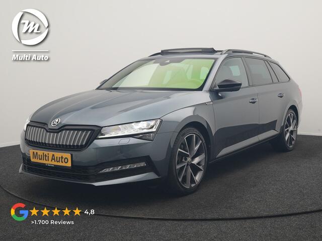 Skoda SUPERB Combi 1.4 TSI iV Sportline Business PHEV 218pk Dealer O.H. | Trekhaak Af Fabriek | Panodak | Adaptive Cruise | 360 Camera | Alcantara Sportstoelen Memory & Verwarmd | Stuur Verwarmd | Blis | Keyless | Crystal LED | Sfeerverlichting | Apple Carplay | Plug In Hybrid |