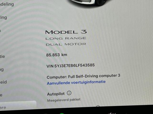 Tesla Model 3 Long Range AWD 75 kWh 351PK Autopilot FSD Comp Trekhaak Leder Camera Panodak