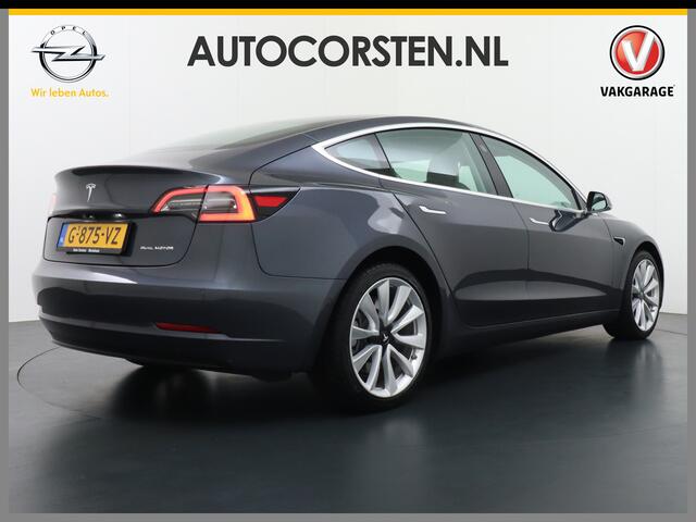 Tesla Model 3 AWD Long Range 75kWh 463PK Leder Lmv 19" FSD-Full Self Driving Computer-3 Premium Audio 4wd AutoPilot Panoramadak Camera's Leer Adaptive-Cruise-Control+Stop&Go Pdc-a+v Dual-Ecc Dual-Motor Keyless Stoel en achterbank verwarming Electr.Stoelen+Memory+Easy-E