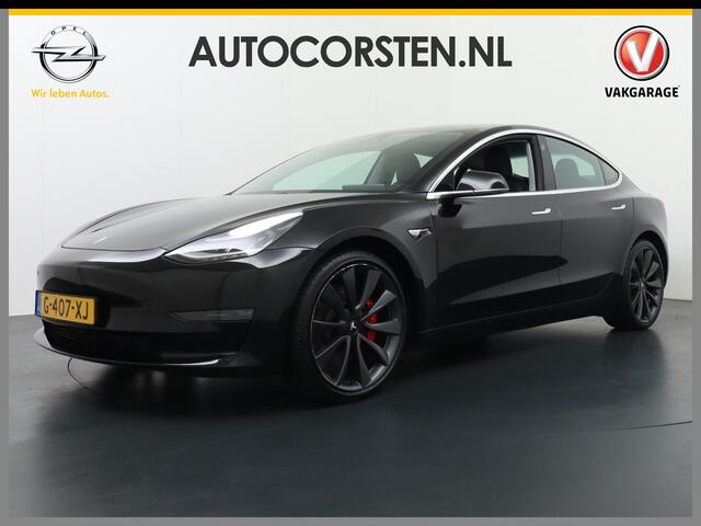 Tesla Model 3 Performance 513pk 0-100kmh in 3,4 sec. 20"lm FSD-3 computer AutoPilot Carbon-Spoiler Premium-HiFi Pano.dak Camera Leer Adaptive-Cruise+Stop&Go PDC-A+Voor Wifi Ecc Pdc Cruise Dual Motor! Long Range 75kWh Stoel en achterbank verwarming Keyless Navi full map