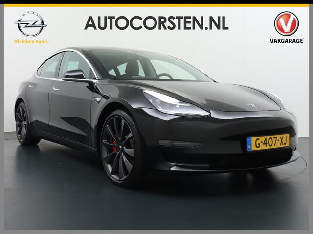 Tesla Model 3 Performance 513pk 0-100kmh in 3,4 sec. 20"lm FSD-3 computer AutoPilot Carbon-Spoiler Premium-HiFi Pano.dak Camera Leer Adaptive-Cruise+Stop&Go PDC-A+Voor Wifi Ecc Pdc Cruise Dual Motor! Long Range 75kWh Stoel en achterbank verwarming Keyless Navi full map