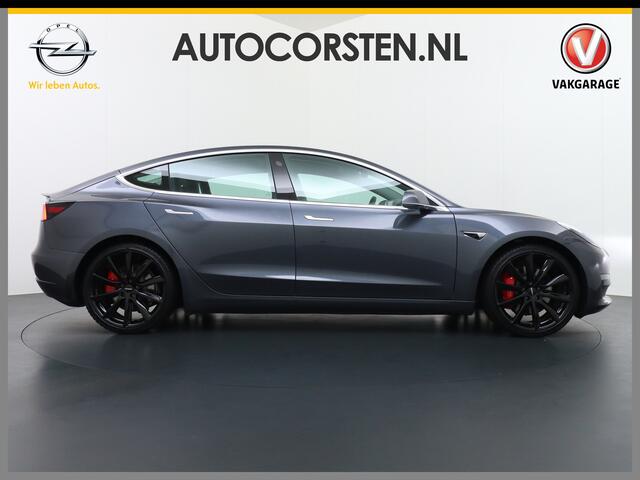 Tesla Model 3 Performance AWD 513pk 0-100 in 3,4 sec! Lmv-20" FSD-Comp.3 AutoPilot Carbon-Spoiler Premium-HiFi Pano.dak Camera Leer Adaptive-Cruise+Stop&Go PDC Wifi Ecc Dual Motor Long Range 75kWh Stoel en achterbank verwarming Keyless Camera Navi LED ACC DAB Voorverwa