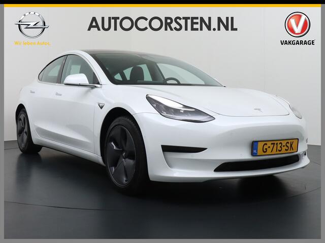 Tesla Model 3 RWD SR+ 60kWh 325PK Lmv 18" AutoPilot Leder PanoDak Adaptive-Cruise Lmv Camera's Elektr.-Stuur+Stoelen+Spiegels+Geheugen+Easy-Entry+Verwarmde stoelen Park assistent PDC WIFI Lane-Assist Speed-Assist Navi LED Comfortstoelen ACC DAB Keyless en Voorverwarmen