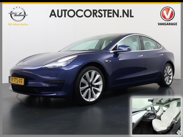 Tesla Model 3 RWD Plus 325PK SOH 91% Lmv 19" Ivoor kleurig Leder 3 AutoPilot Panoramadak Adaptive.Cruise Camera's Elektr.Stuur+Stoelen+Spiegels+Geheugen+Easy-Entry+Verwarmde stoelen Park assistent PDC WIFI Lane-Assist Speed-Assist Navi Ecc Led ACC DAB Voorverwarmen en
