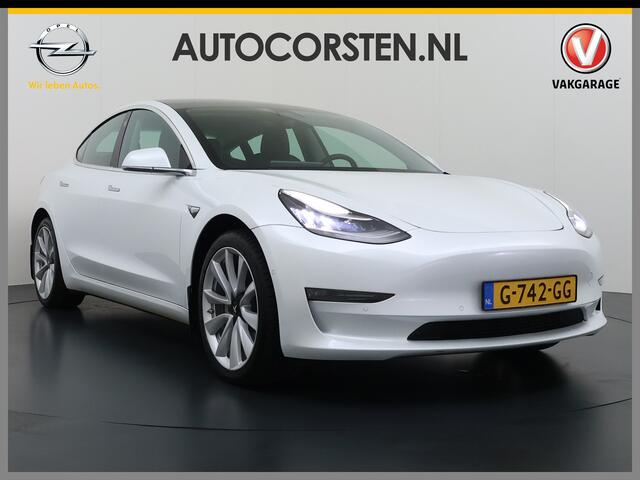 Tesla Model 3 Long Range AWD 75kWh Facelift Warmtepomp Lmv 19" AutoPilot Leder Panoramadak Adaptive-Cruise Camera's Elektr.-Stuur+Stoelen+Spiegels+Geheugen+Easy-Entry+Verwarmde stoelen Park assistent Pdc WIFI Lane-Assist Navi LED DAB Voorverwarmen interieur Keyless One