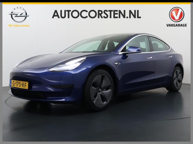 Tesla Model 3 SR+ 325PK Trekhaak AutoPilot Leer PanoramaDak Adaptive Cruise Lmv 18" Camera's Elektr.-Stuur+Stoelen+Spiegels+Geheugen+Easy-Entry+Verwarmde stoelen Park assistent Pdc WIFI Ecc Lane-Assist Speed-Assist Soh 83% Ecc Navi Led DAB Voorverwarmen interieur via A