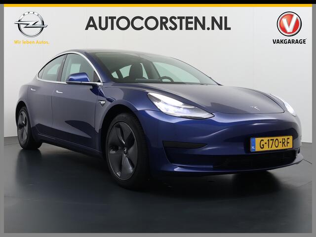 Tesla Model 3 SR+ 325PK Trekhaak AutoPilot Leer PanoramaDak Adaptive Cruise Lmv 18" Camera's Elektr.-Stuur+Stoelen+Spiegels+Geheugen+Easy-Entry+Verwarmde stoelen Park assistent Pdc WIFI Ecc Lane-Assist Speed-Assist Soh 83% Ecc Navi Led DAB Voorverwarmen interieur via A