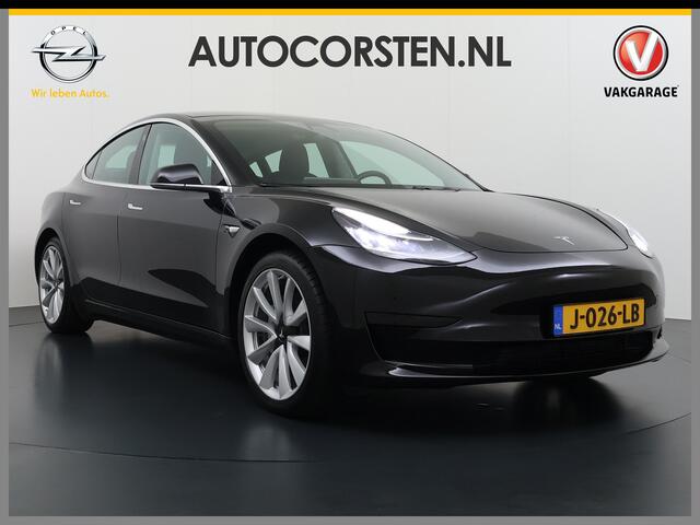Tesla Model 3 SR+ 325PK Trekhaak Lmv 19" AutoPilot Leer Pano-Dak Adaptive Cruise Camera's Elektr.-Stuur+Stoelen+Spiegels+Geheugen+Easy-Entry+Verwarmde stoelen Park assistent Pdc WIFI Ecc Lane-Assist Speed-Assist SOH 84% Ecc Navi Led DAB Voorverwarmen interieur via App 
