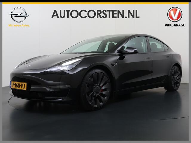 Tesla Model 3 Performance 513pk AWD Facelift Warmtepomp Elek.Achterklep Dubbelglas Lmv 20" AutoPilot Panoramadak Adaptive Cruise Camera's Leer Pdc Wifi Ecc Elektr.Stuur+Stoel+Geheugen Stoel+Bank-Verwarmd Keyless Wifi 4WD 1e Eigenaar Origineel Nederlandse Auto SOH 81%