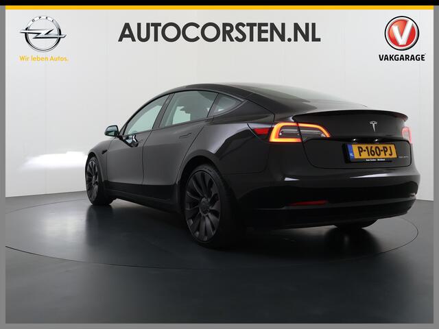 Tesla Model 3 Performance 513pk AWD Facelift Warmtepomp Elek.Achterklep Dubbelglas Lmv 20" AutoPilot Panoramadak Adaptive Cruise Camera's Leer Pdc Wifi Ecc Elektr.Stuur+Stoel+Geheugen Stoel+Bank-Verwarmd Keyless Wifi 4WD 1e Eigenaar Origineel Nederlandse Auto SOH 81%