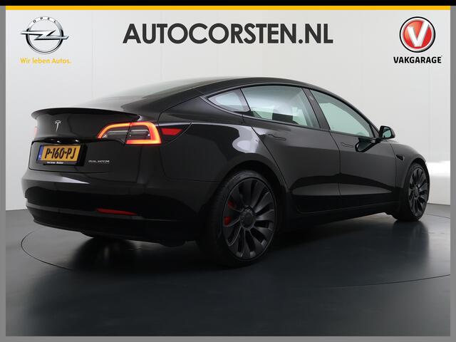 Tesla Model 3 Performance 513pk AWD Facelift Warmtepomp Elek.Achterklep Dubbelglas Lmv 20" AutoPilot Panoramadak Adaptive Cruise Camera's Leer Pdc Wifi Ecc Elektr.Stuur+Stoel+Geheugen Stoel+Bank-Verwarmd Keyless Wifi 4WD 1e Eigenaar Origineel Nederlandse Auto SOH 81%