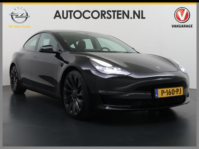 Tesla Model 3 Performance 513pk AWD Facelift Warmtepomp Elek.Achterklep Dubbelglas Lmv 20" AutoPilot Panoramadak Adaptive Cruise Camera's Leer Pdc Wifi Ecc Elektr.Stuur+Stoel+Geheugen Stoel+Bank-Verwarmd Keyless Wifi 4WD 1e Eigenaar Origineel Nederlandse Auto SOH 81%
