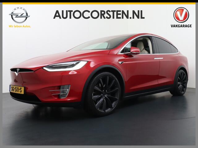 Tesla Model X P100D 7p. 100kWh Trekhaak Long Range Leder 22" lm Int-Luchtvering Summon-Beta-park Adaptive-Cruise AutoPilot+Navi Panoramadak Premium-Upgrade-pakket Vleugeldeuren Camera's Elektr.Stoelen/Stuur+Verwarmd+Geheugen Keyless Wifi Adaptieve koplampen Elektr.Acht