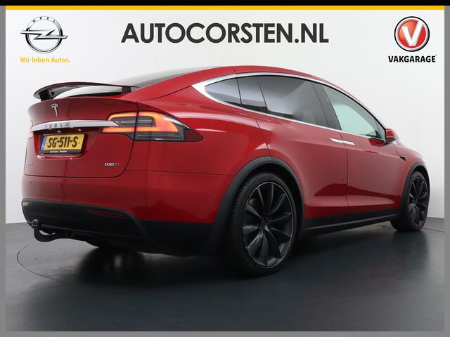Tesla Model X P100D 7p. 100kWh Trekhaak Long Range Leder 22" lm Int-Luchtvering Summon-Beta-park Adaptive-Cruise AutoPilot+Navi Panoramadak Premium-Upgrade-pakket Vleugeldeuren Camera's Elektr.Stoelen/Stuur+Verwarmd+Geheugen Keyless Wifi Adaptieve koplampen Elektr.Acht