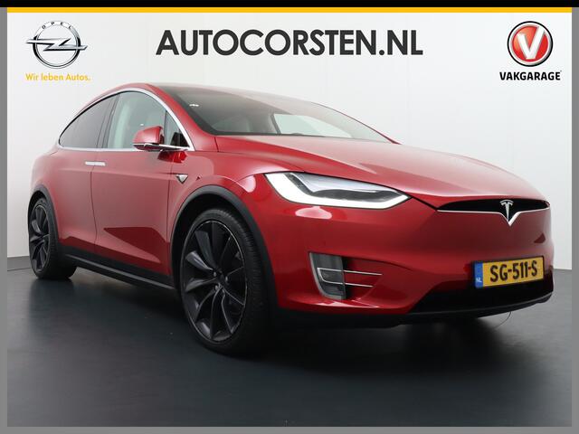 Tesla Model X P100D 7p. 100kWh Trekhaak Long Range Leder 22" lm Int-Luchtvering Summon-Beta-park Adaptive-Cruise AutoPilot+Navi Panoramadak Premium-Upgrade-pakket Vleugeldeuren Camera's Elektr.Stoelen/Stuur+Verwarmd+Geheugen Keyless Wifi Adaptieve koplampen Elektr.Acht