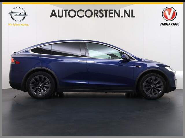 Tesla Model X 100D 20" Trekhaak Leder Luchtvering Adaptive Cruise AutoPilot Panoramadak Vleugeldeuren Camera's Elektr.Stoelen/Stuur+Verwarmd+Geheugen Keyless Wifi Adaptieve koplampen Lmv 20" Led Elektr.-Achterklep Bordherkenning Verwarmde Sproeiers-bladen Carbon Sentry