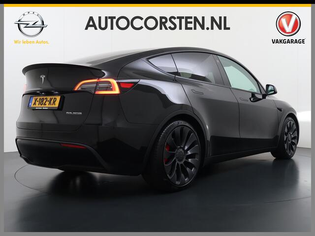 Tesla Model Y Performance AWD 75kWh SOH 95% Warmtepomp Panoramadak Navi Ecc Leder Lmv 21" Keyless Led Elek.Achterklep Memory Stoel+Stuurverwarming AMD-Ryzen­(TM)-Processor 1e Eigenaar Origineel Nederlandse Auto fabrieksgarantie tot 14-12-2027 Batterij en Motorgarantie 