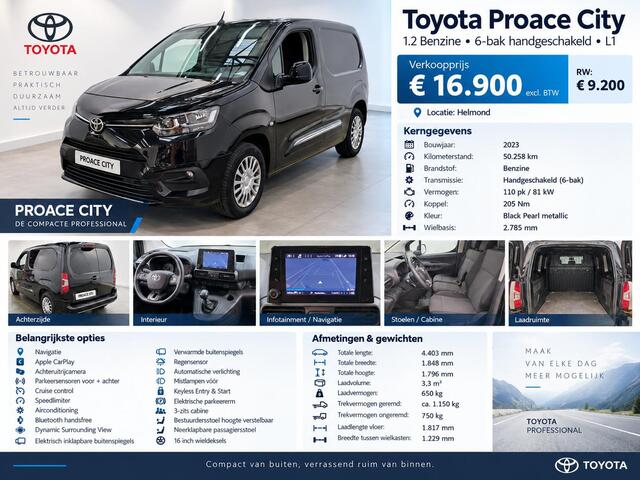 Toyota PROACE CITY 1.2 Turbo Live Navi Carplay Camera PDC V+A Cruise Control Airco 3-Zits Keyless