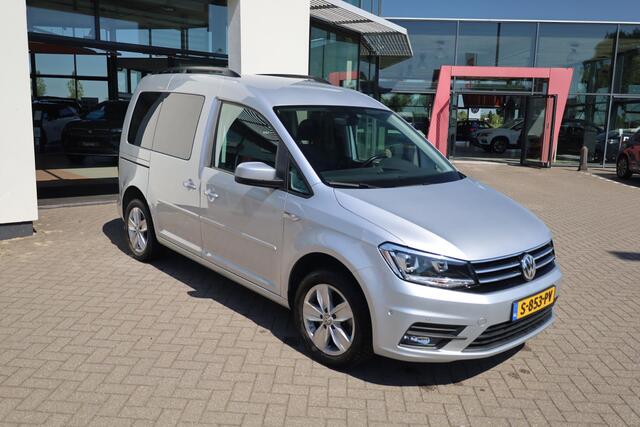 Volkswagen CADDY 1.4 TSI Highline achteruitrijcamera Bumpers in kleur, Xenon, 2x schuifdeuren (links en rechts), blanke rail, LMV, parkeersensoren voor en achter (pdc),navigatie, ECC, verwarmbare voorstoelen park assist privacy glas door ons geleverd en onderhouden