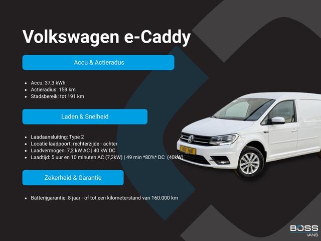 Volkswagen CADDY e-Caddy 37kWh 113PK L2 Elektrisch Caddy ABT Maxi 37,3kWh 159km WLTP LED Snelladen Trekhaak Airco Carplay Parkeersensoren Achter