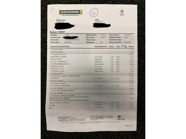 Volkswagen CRAFTER 35 2.0 TDI L4H3 177pk Distributieriem + Waterpomp vervangen