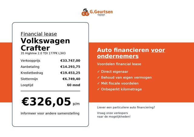 Volkswagen CRAFTER 35 2.0 TDI 177PK L3H3 Highline Bi Led, Navigatie, Apple CarPlay, Massage stoelen